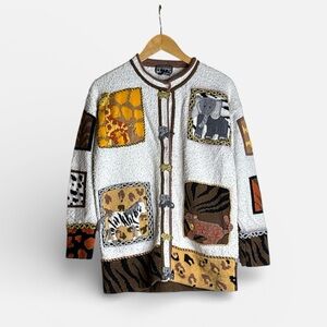 Berek sweater zebra, elephant, giraffe, and leopard size small